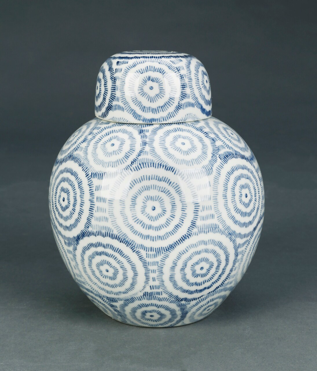 AA Importing Blue and White Circles Round Jar with Lid